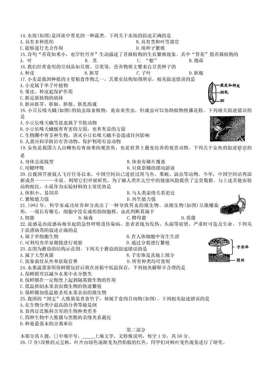 2025-2026学年北京市十四中七年级上学期期末生物_(无答案_)试卷第2页