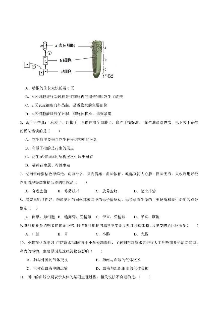 湖南省长沙市雅礼教育集团2025届中考一模生物试卷（含答案）第2页