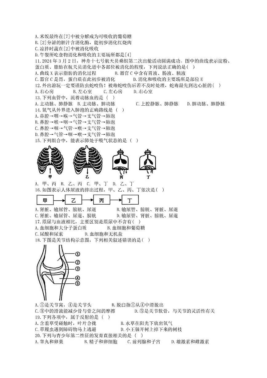 2025-2026学年甘肃省金昌市第三中学八年级上学期期末生物（含答案)试卷第2页