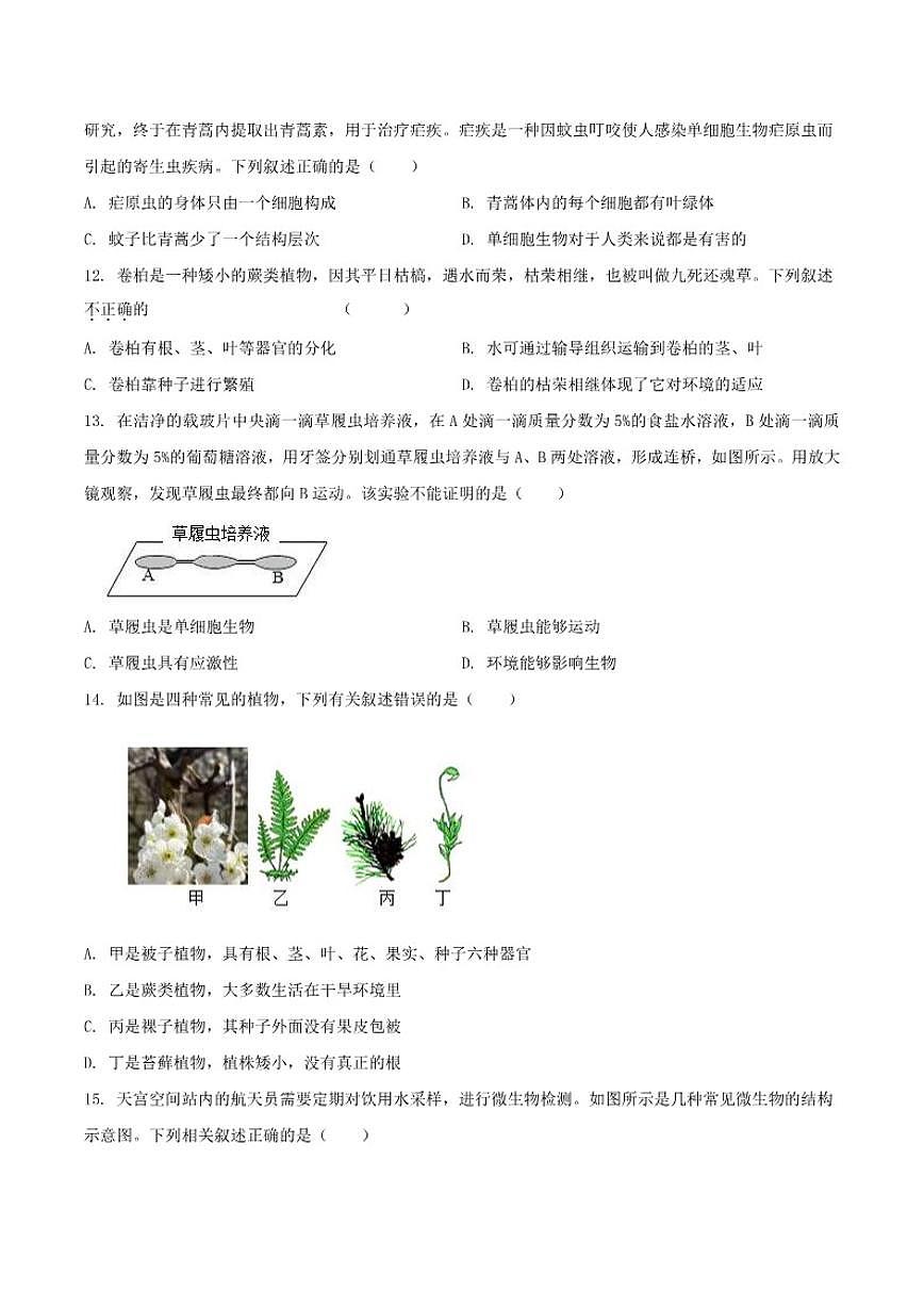 2025-2026学年河南省周口市部分学校七年级上学期12月月考生物试卷（有答案）第3页