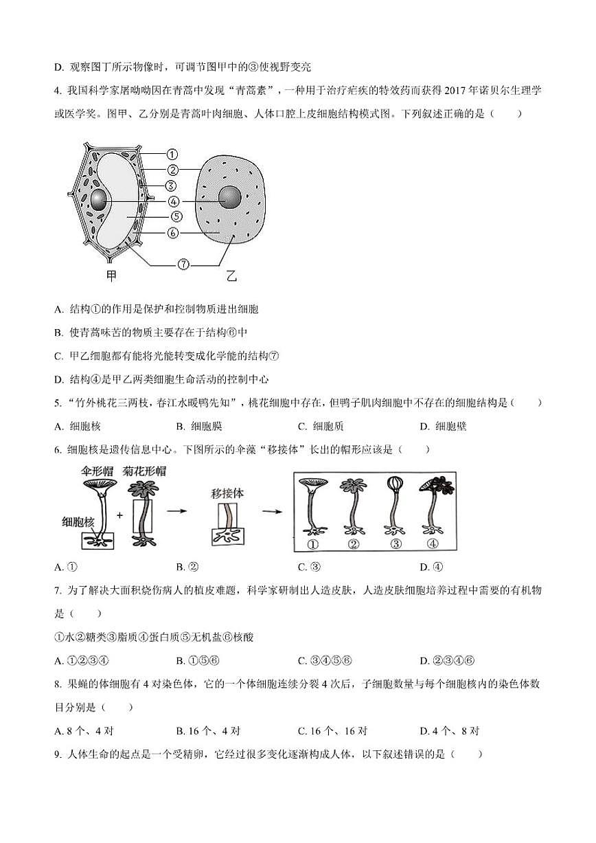 2025-2026学年河南省郑州市高新区一中七年级上学期第二次月考生物试题（有答案）第2页