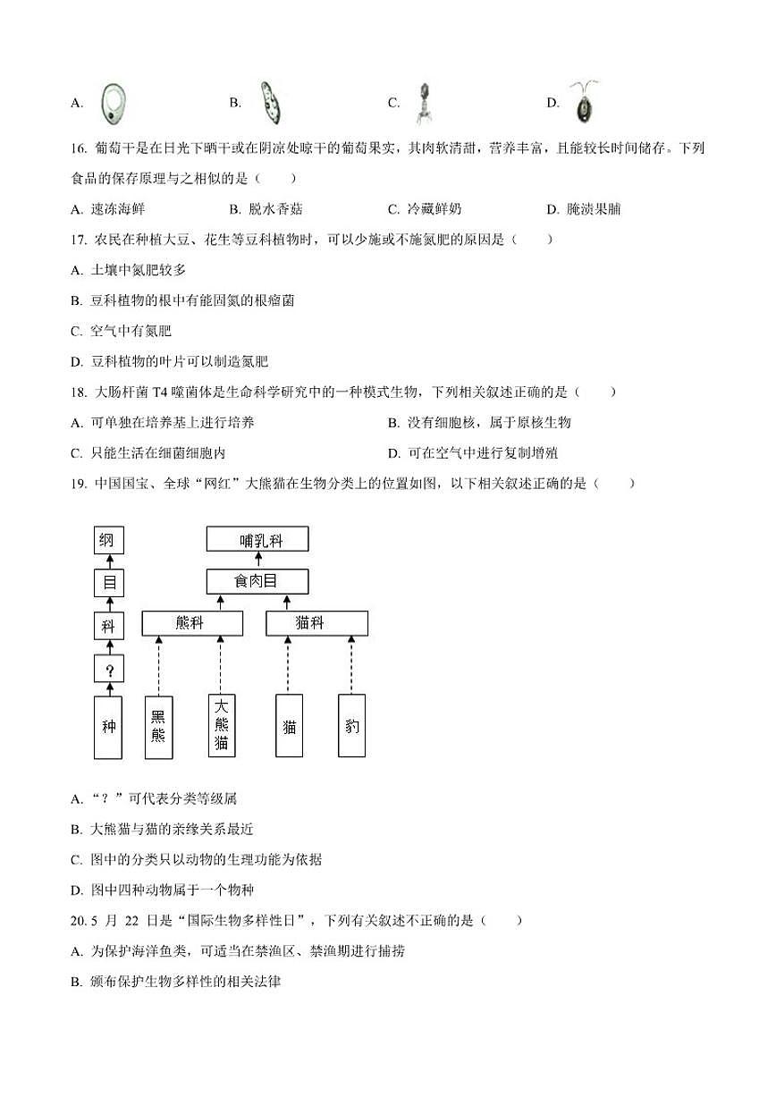 2024-2025学年甘肃省临夏回族自治州八年级上学期期末生物学试题（有答案）第3页