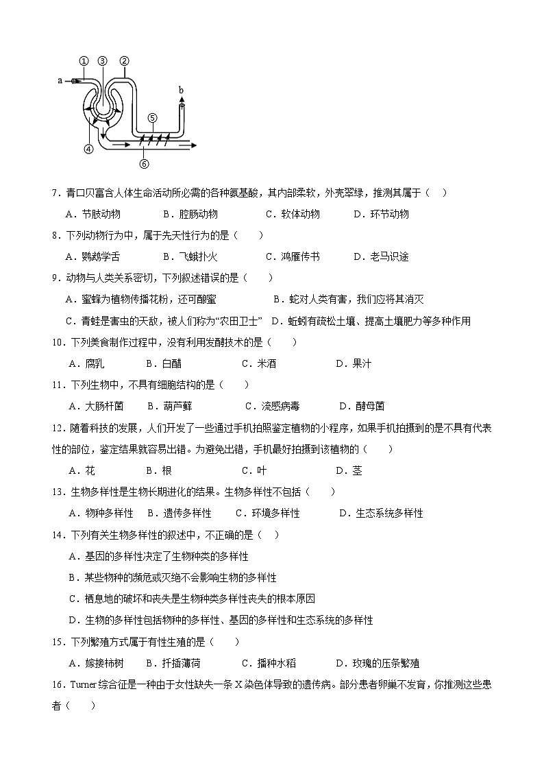 2025年甘肃省武威市凉州区东河、河东九年制学校中考二模生物试题-A4第2页