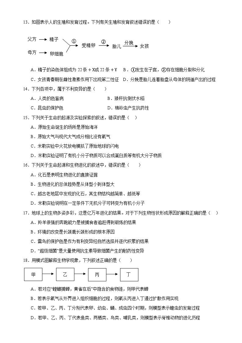 甘肃省武威三中教研联片2024-2025学年八年级下学期4月期中生物试题-A4第3页