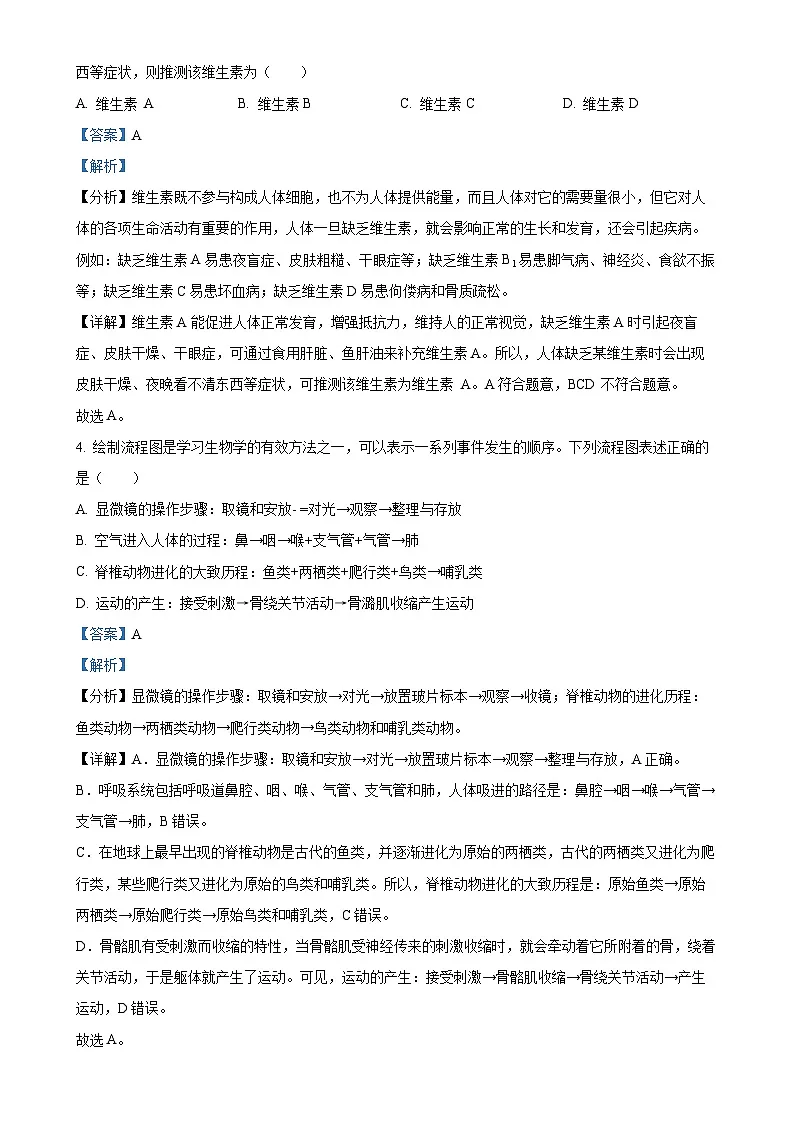 2025年甘肃省白银市九年级中考一模生物试题（解析版）-A4第2页