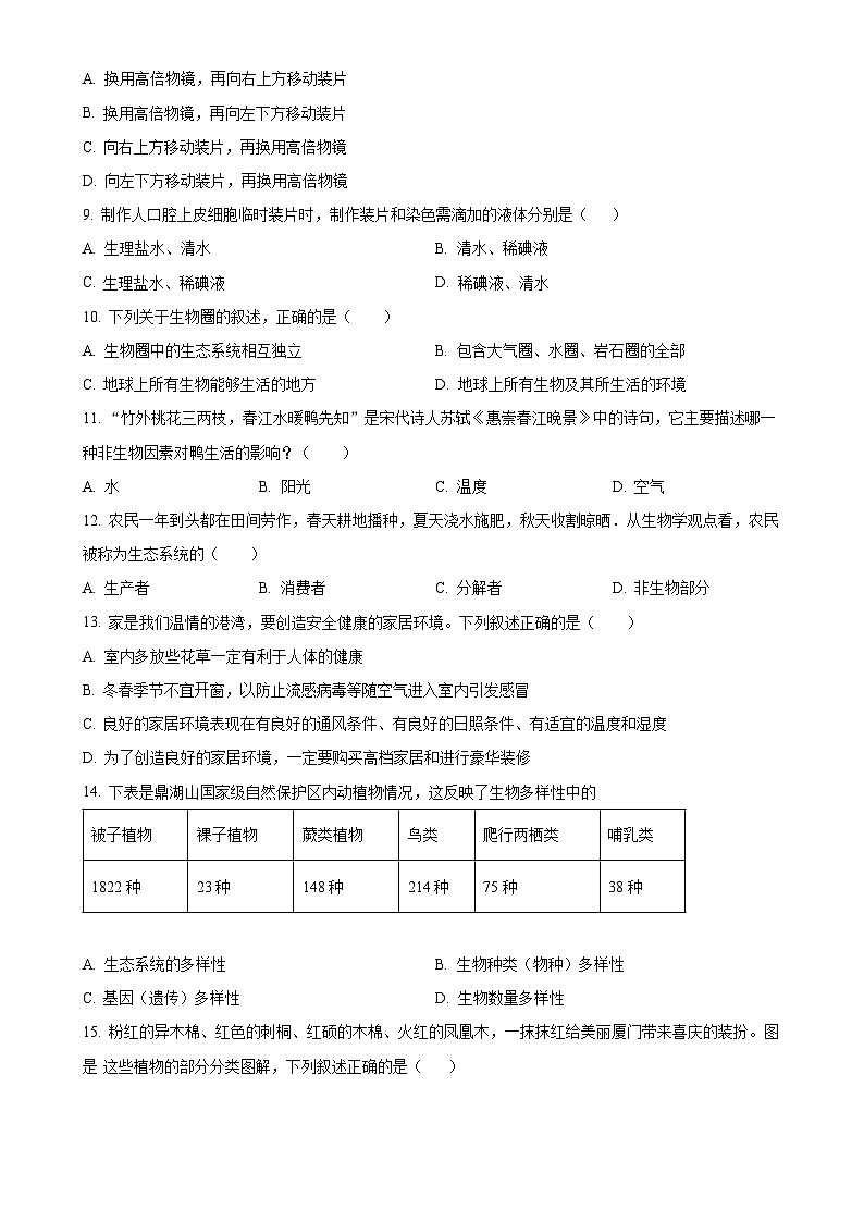 福建省龙岩市第二中学八年级下学期3月月考生物试题-A4第2页