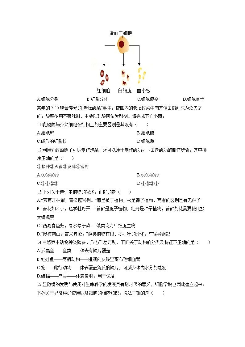 2025-2026学年湖南省永州市祁阳市七年级上学期期末考试生物试卷（学生版）第3页