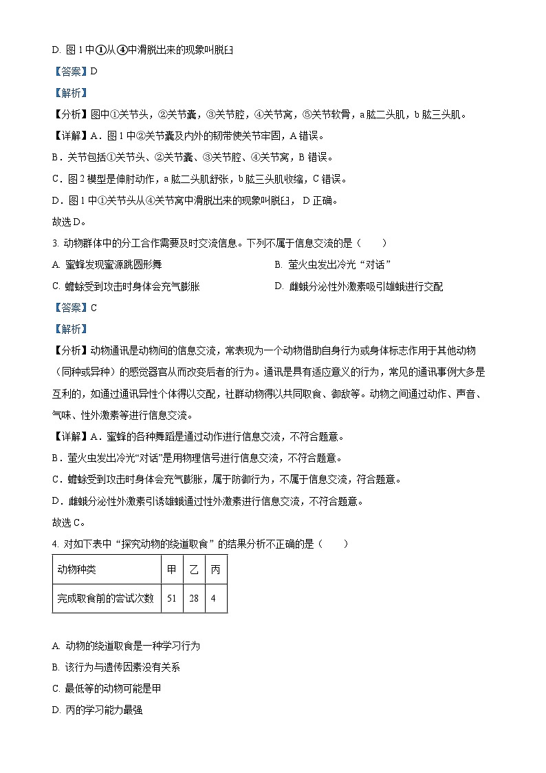 甘肃省平凉市庄浪县八年级上学期期末生物试题（解析版）-A4第2页