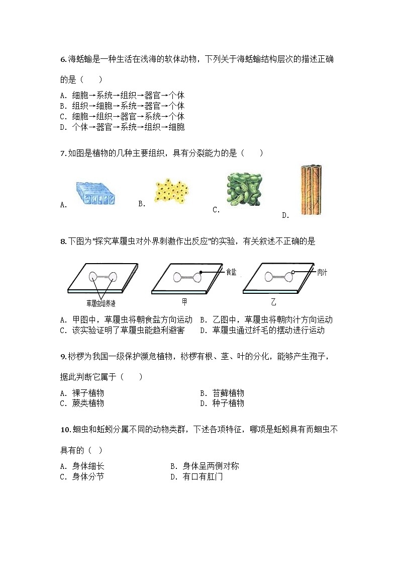 河南省焦作市武陟县2024-2025学年七年级上学期期末生物试题第2页