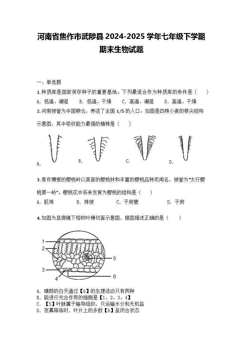 河南省焦作市武陟县2024-2025学年七年级下学期期末生物试题第1页