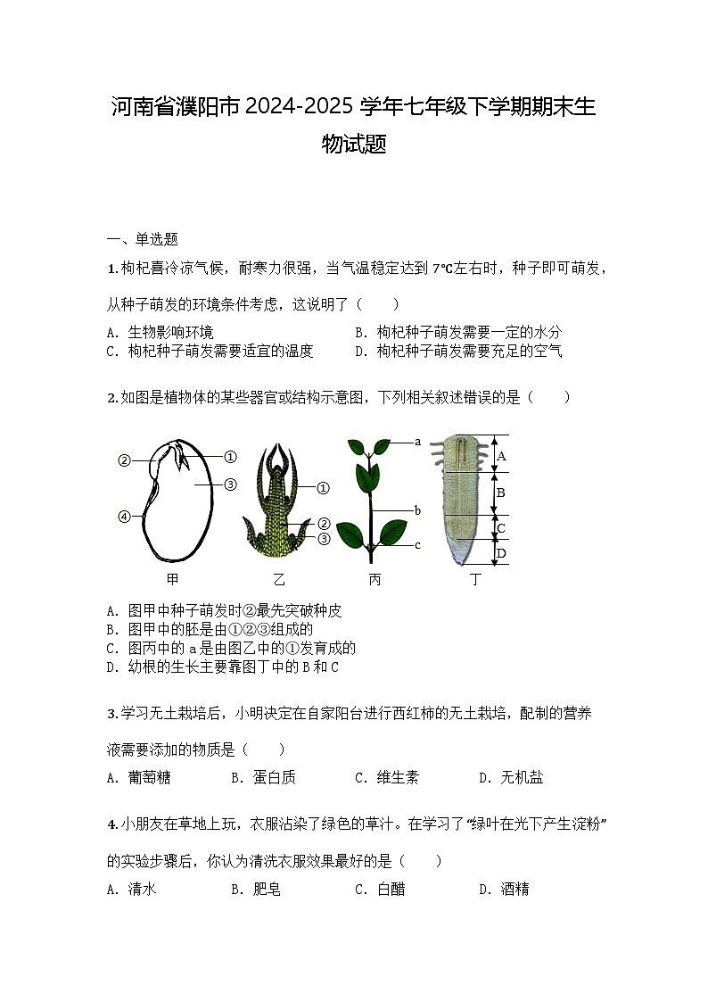 河南省濮阳市2024-2025学年七年级下学期期末生物试题第1页