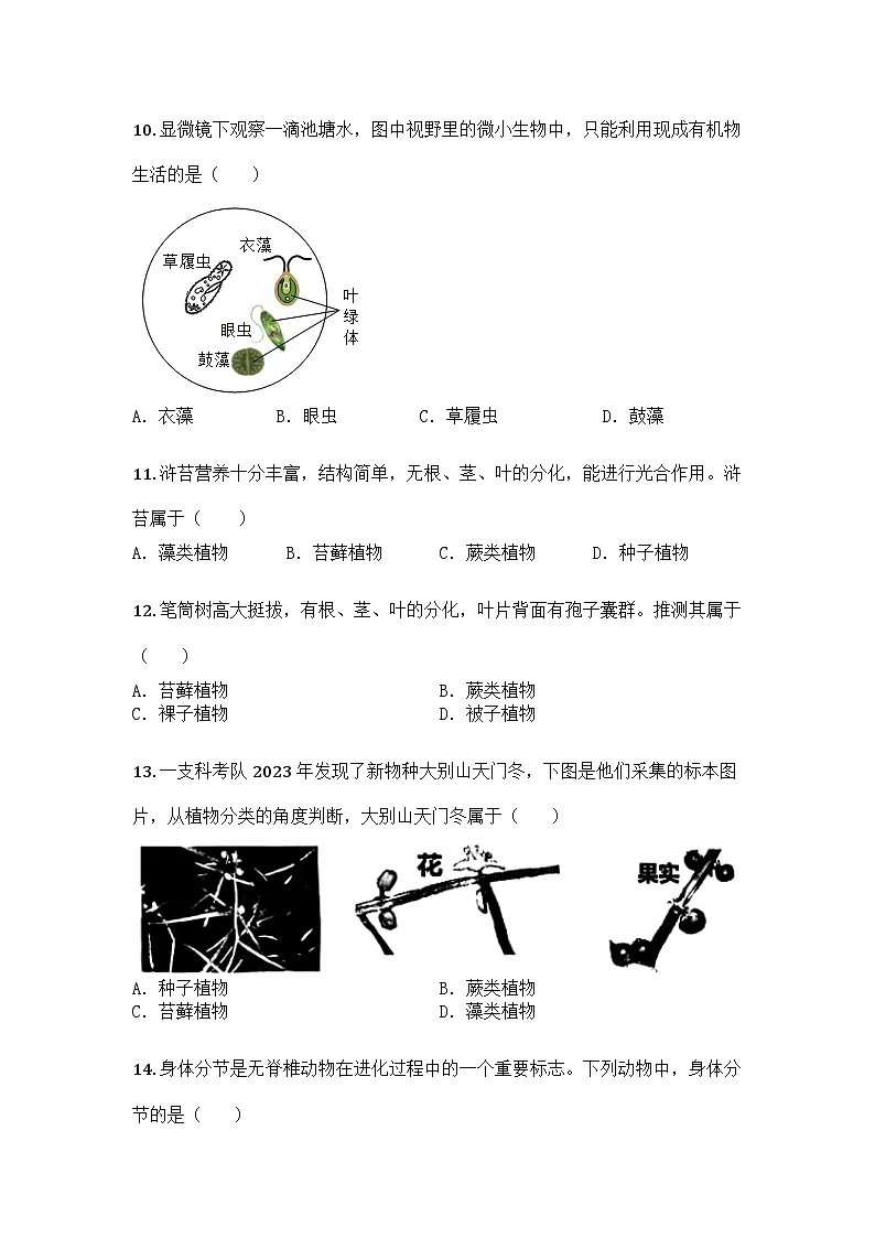 河南省信阳市平桥区2024-2025学年七年级上学期期末生物学试题第3页