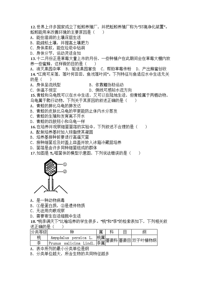 河南省周口市鹿邑县2024-2025学年七年级上学期期末生物试题第3页