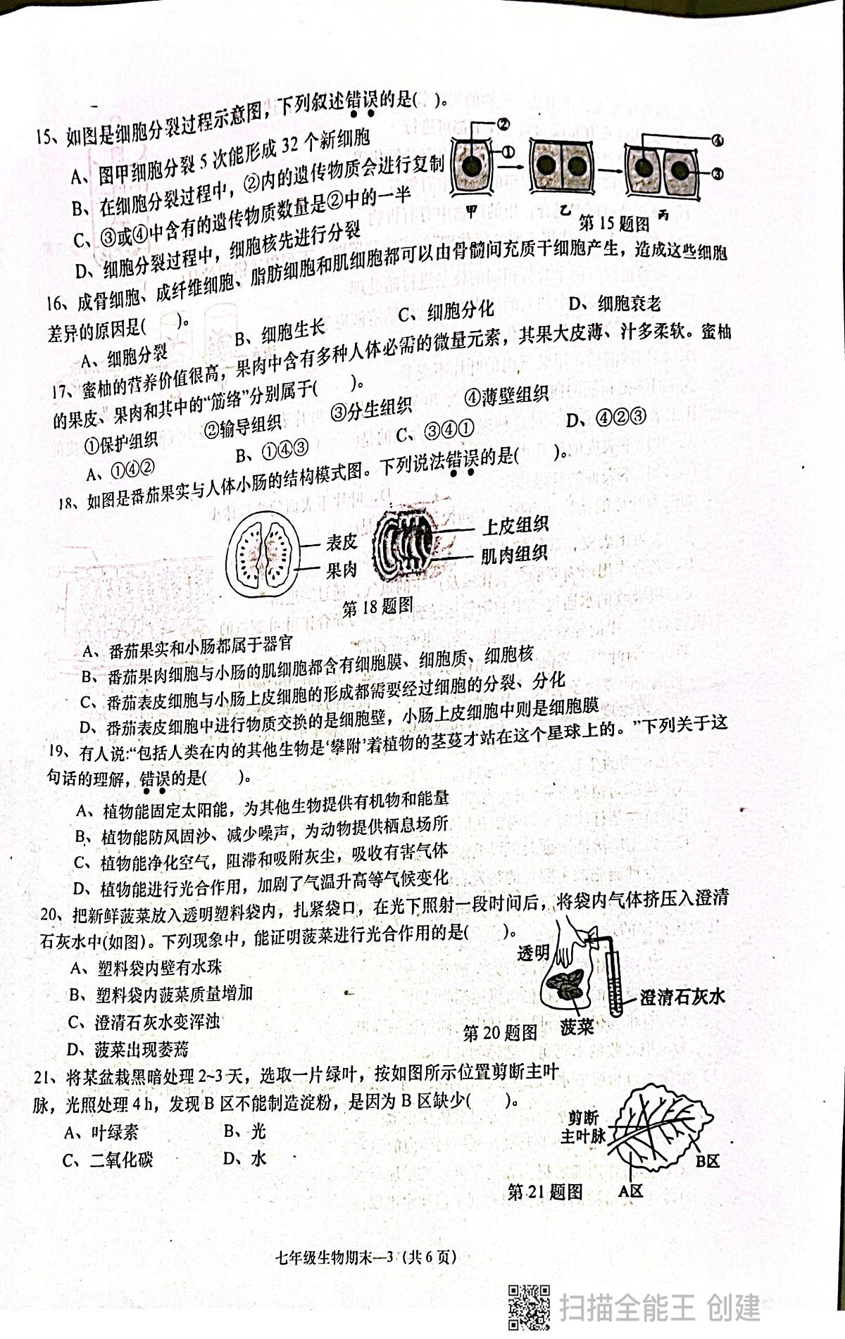 广东省揭阳市惠来县2025-2026学年七年级上学期1月期末生物试题第3页