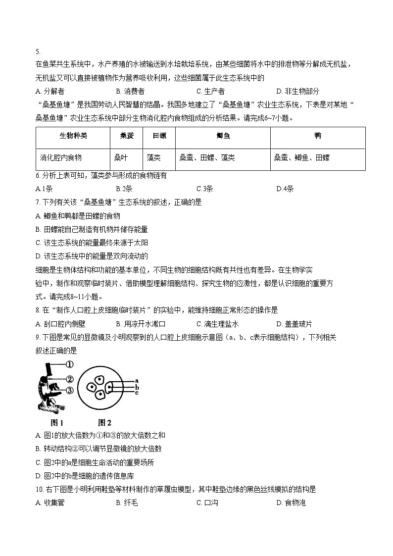 陕西省渭南市蒲城县2025_2026学年七年级上学期1月期末生物试题(文字版含答案)第2页