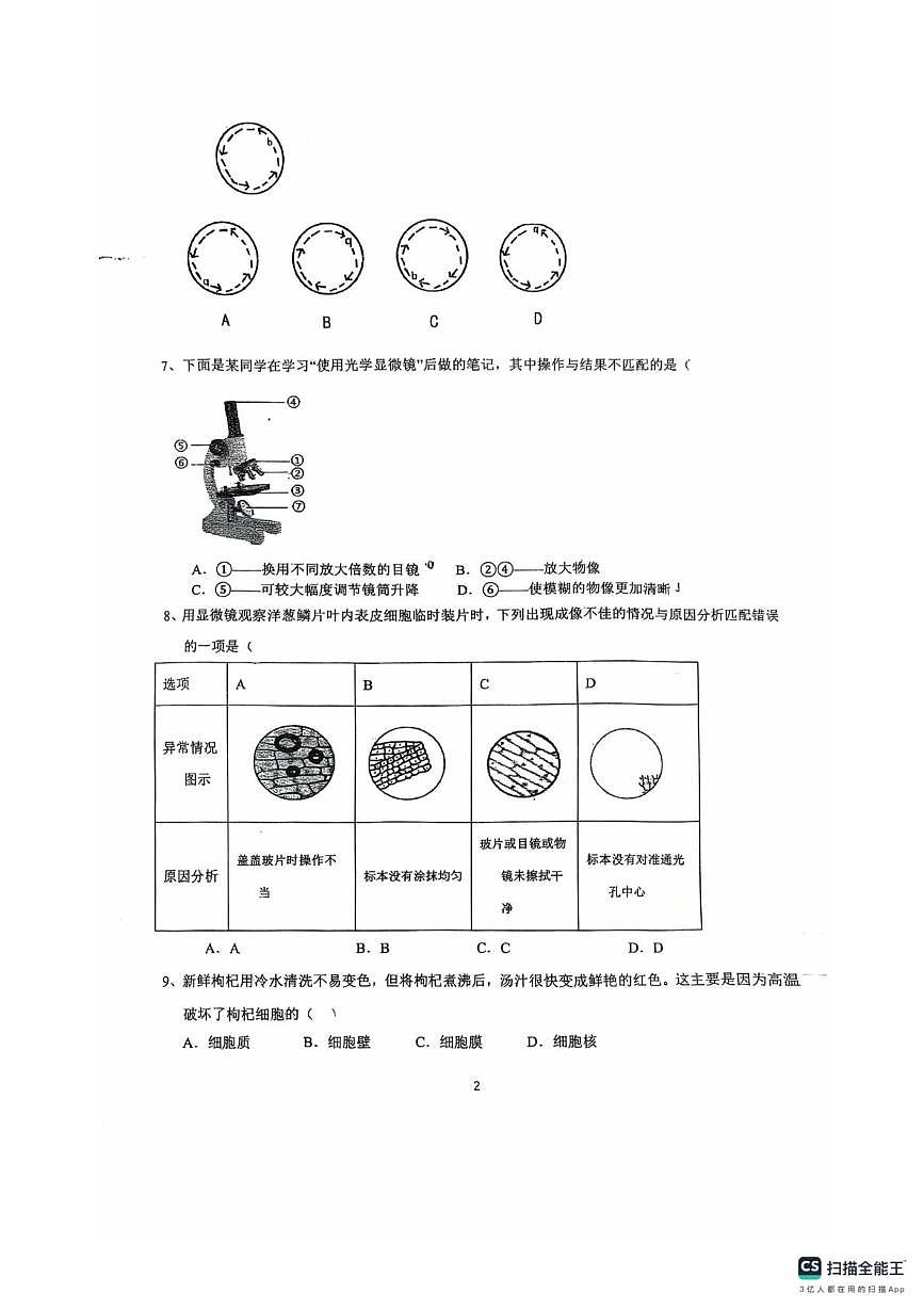 河北省廊坊市广阳区中国石油天然气管道局中学2025-2026学年七年级上学期1月期末生物试题第2页