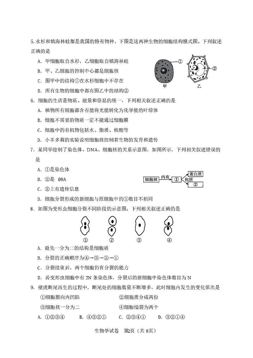 天津市河北区2025-2026学年七年级上学期生物期末试题.第2页