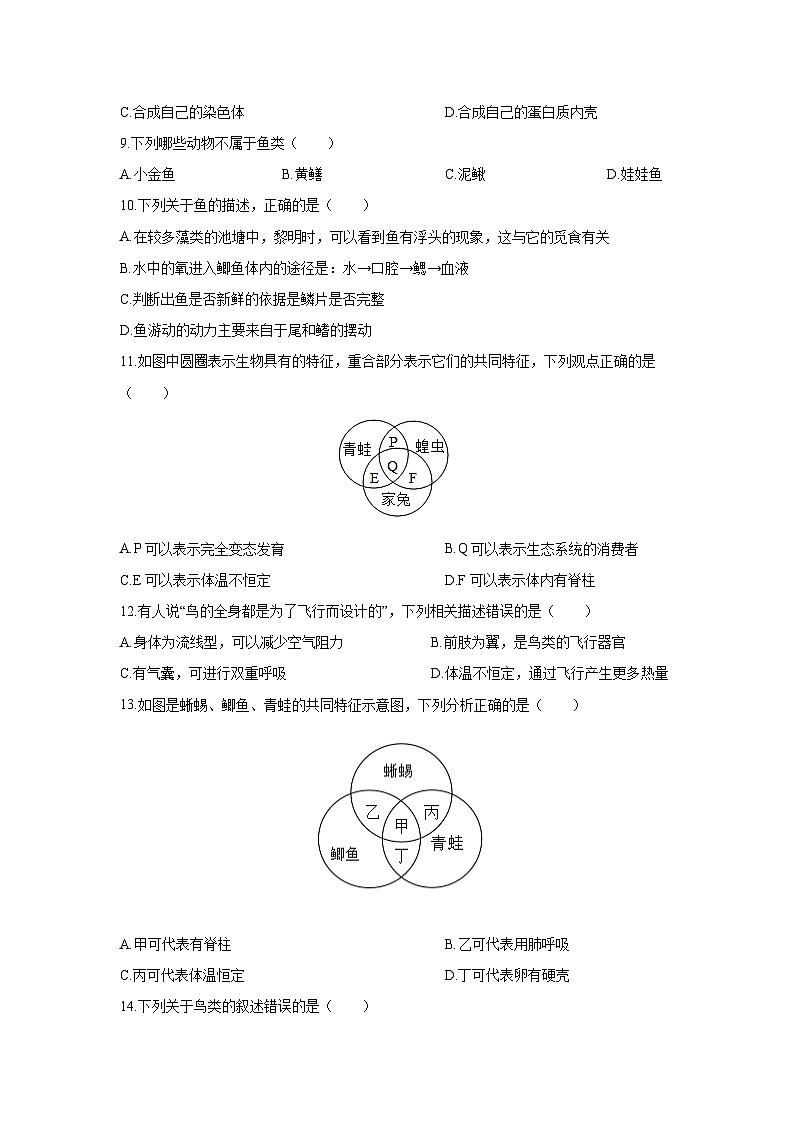 2025-2026学年广东省广州市增城区八年级上学期期末综合练习生物试卷（学生版）第3页