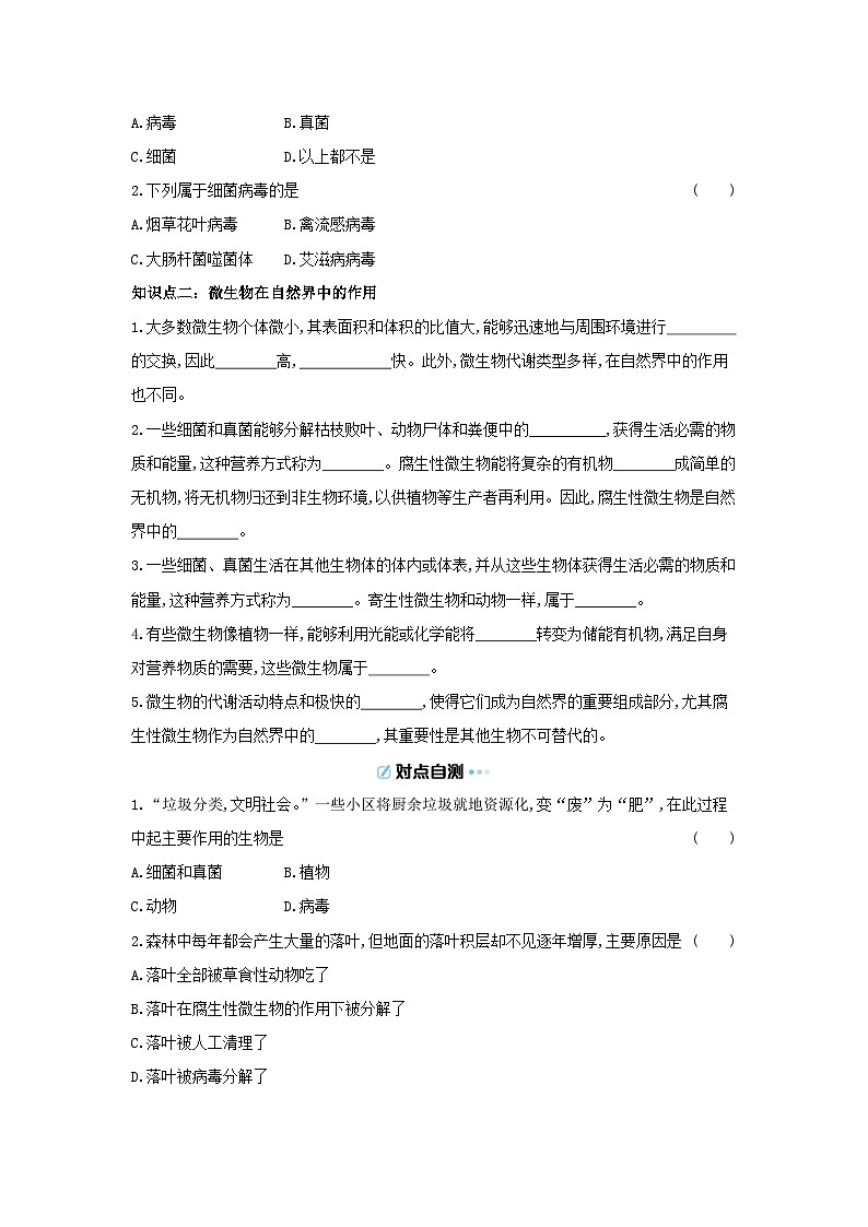5.12.1 微生物的特点和主要类型 导学案（含答案）北师大版初中生物八年级上册第2页