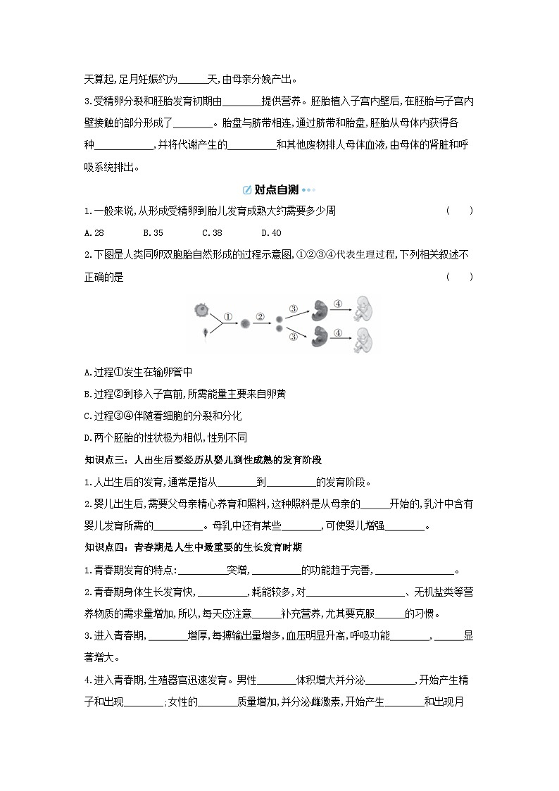 6.15.1  人的生殖和发育 导学案 （含答案）北师大版初中生物学八年级上册第2页