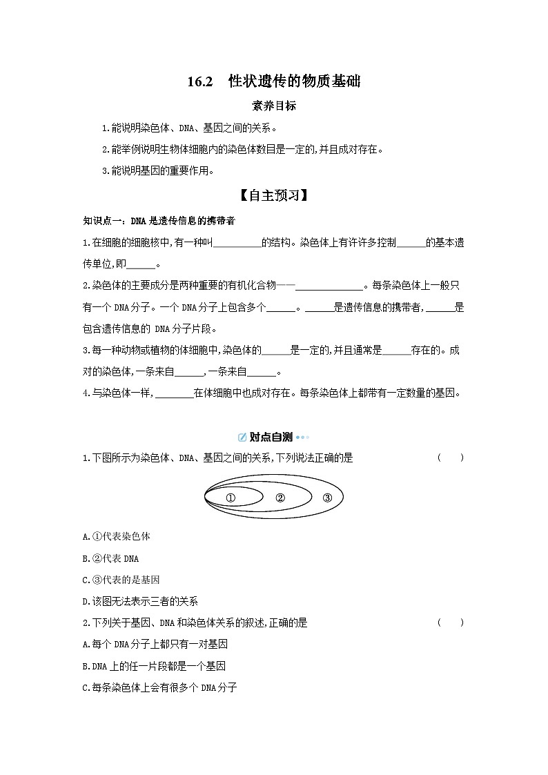 6.16.2  性状遗传的物质基础 导学案 （含答案）北师大版初中生物学八年级上册第1页
