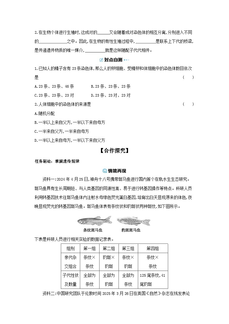 6.16.3  性状遗传有一定的规律性 导学案（含答案）北师大版初中生物学八年级上册第2页