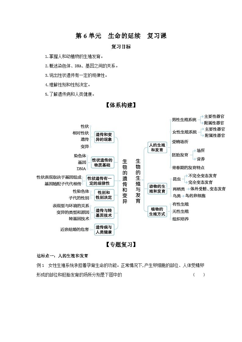 第6单元  生命的延续  复习课 导学案（含答案）北师大版初中生物学八年级上册第1页