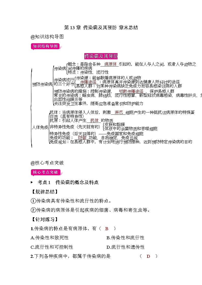 第13章 传染病及其预防 章末总结第1页