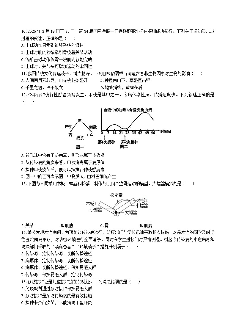 2025-2026学年第一学期期末质量监测八年级生物学试题卷第2页