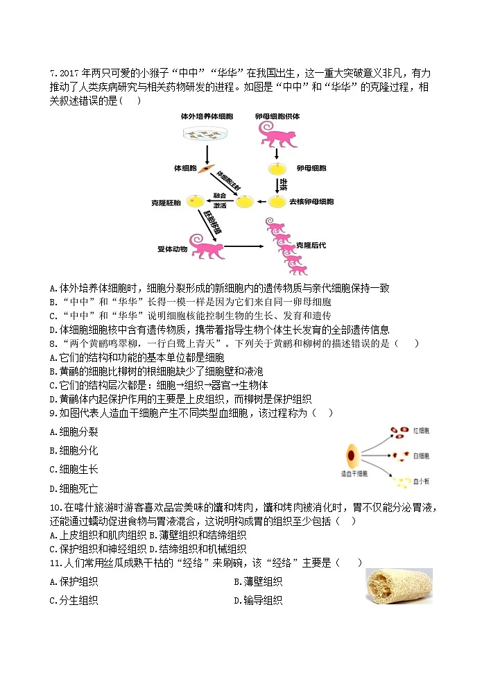 2025-2026学年第一学期期末质量监测七年级生物学试题卷第2页