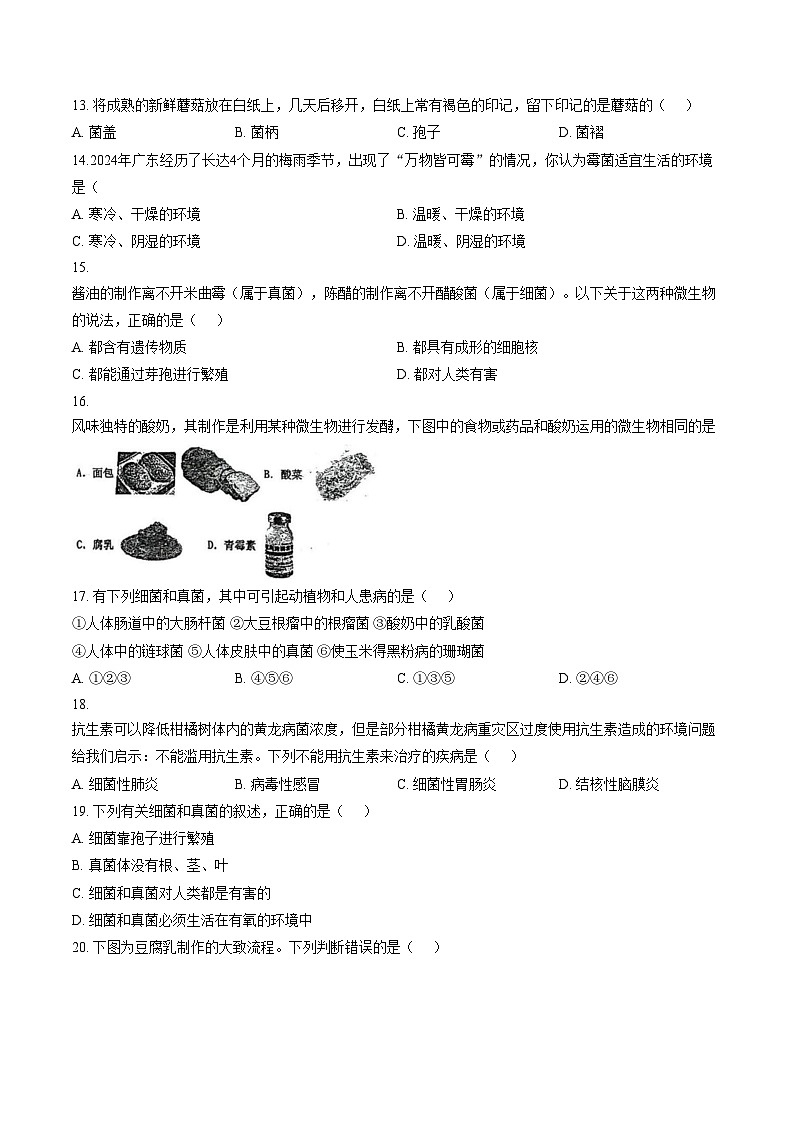 广东省揭阳市揭东区2025_2026学年八年级上学期第一次月考生物学试题(文字版含答案)第3页
