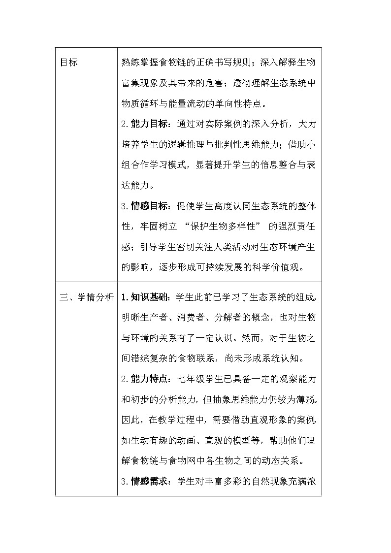 苏教版（2024）七年级下册生物第7章第2节《食物链和食物网》教案第2页