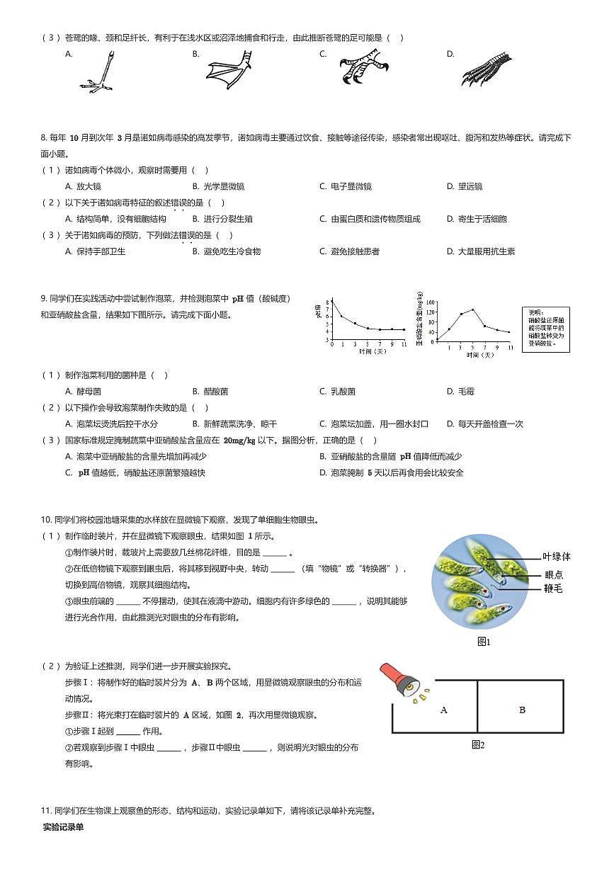 2024~2025学年北京丰台区初一上学期期末生物试卷（有答案解析）第3页