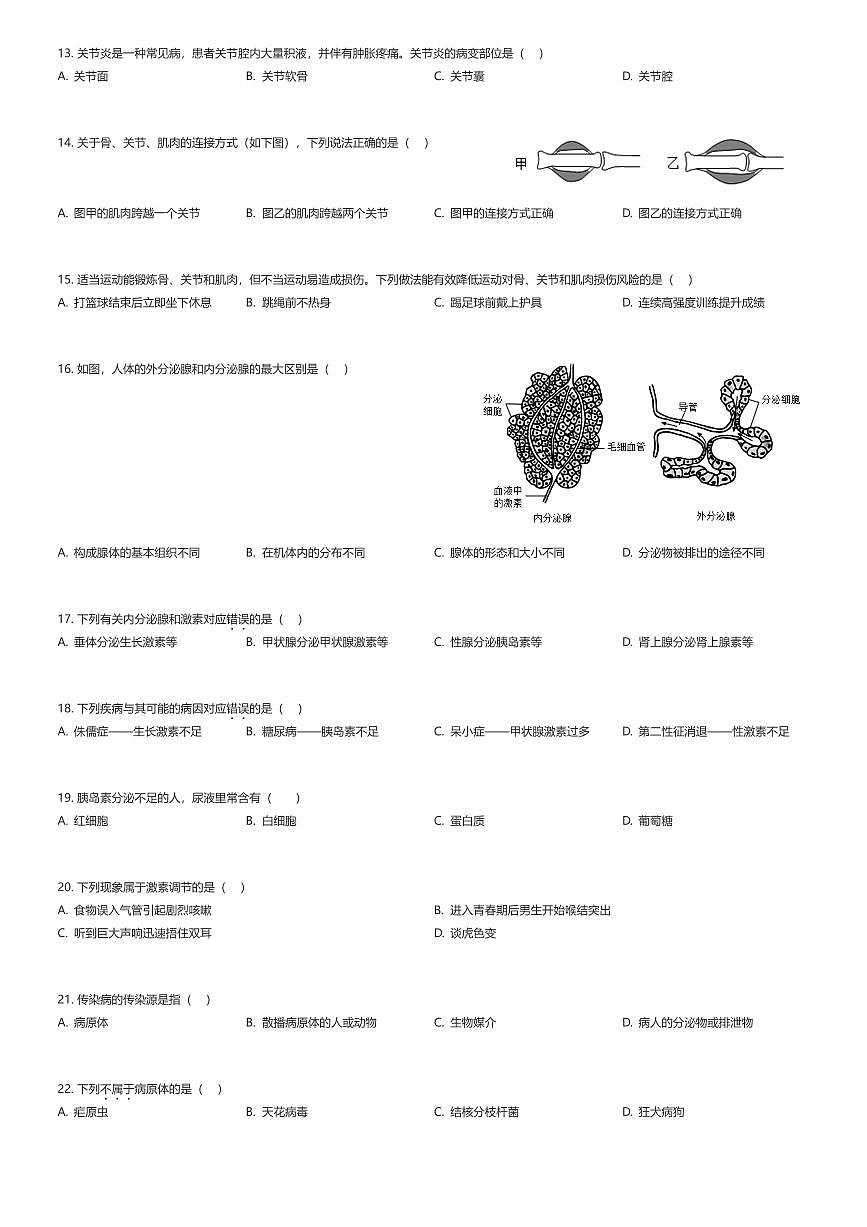 2025~2026学年北京通州区北京理工大学附属中学初二上学期期中生物试卷（有答案解析）第3页
