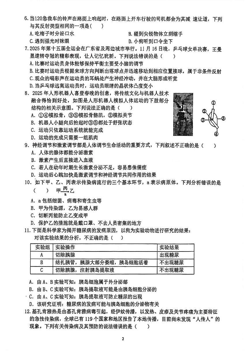 四川省达州市开江县永兴中学2025-2026学年八年级上学期期末测试生物试题第2页