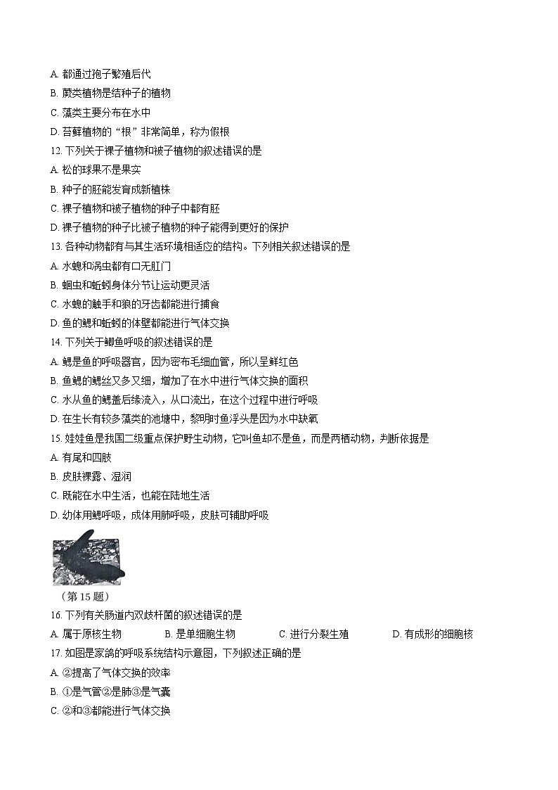 吉林省松原市宁江区第一中学2025_2026学年七年级上学期1月期末生物试题（文字版，含答案）第3页