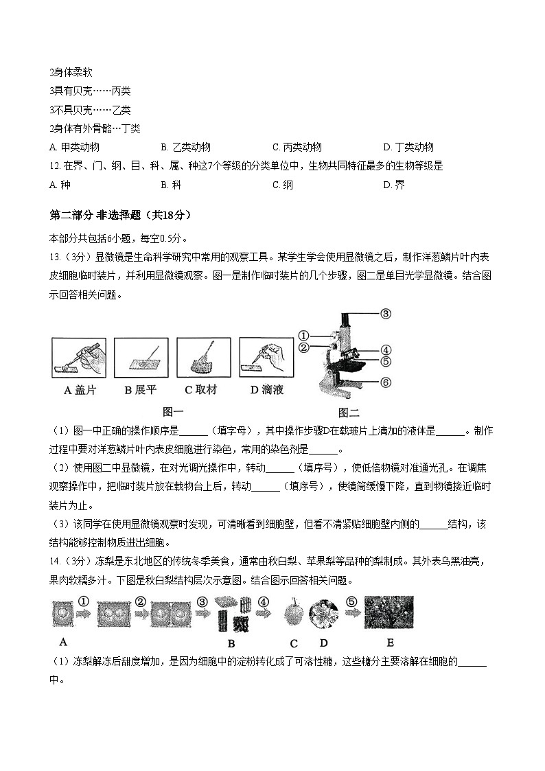 辽宁省铁岭市2025_2026学年七年级上学期1月期末生物试题（文字版，含答案）第3页