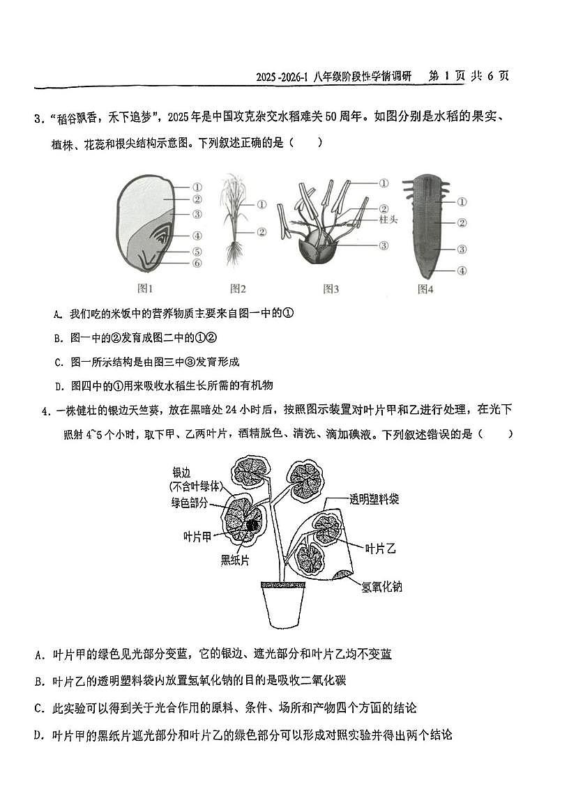 天津市天津益中学校2025-2026学年八年级上学期期末生物试卷第2页