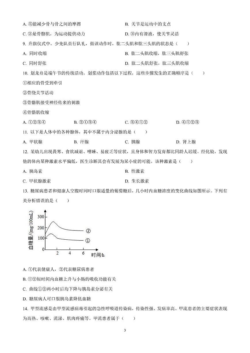 2025-2026学年广东省东莞市部分学校八年级上学期期末复习生物_(含答案_)试题第3页
