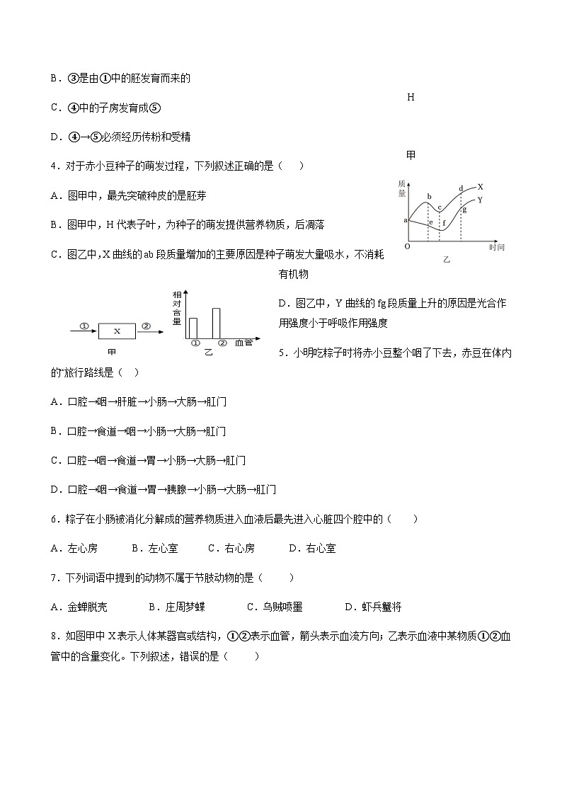 广东省中山市中山纪念中学2024-2025学年八年级下学期中考一模生物试卷（含答案）第2页
