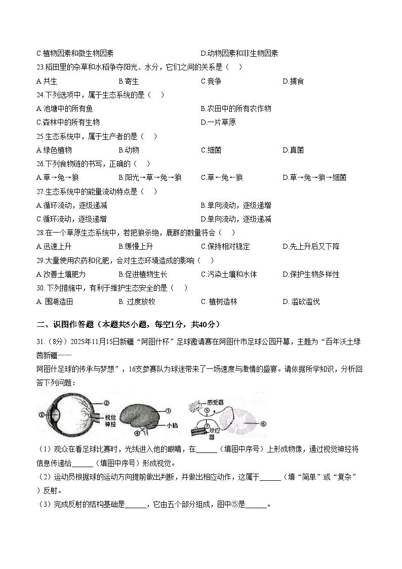 新疆克孜勒苏柯尔克孜自治州2025_2026学年八年级上学期1月期末生物试题(文字版含答案)第3页