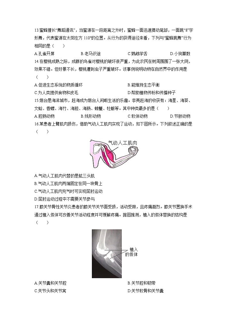 2025-2026学年山东省烟台市莱州市八年级上学期期中生物试卷（学生版）第3页