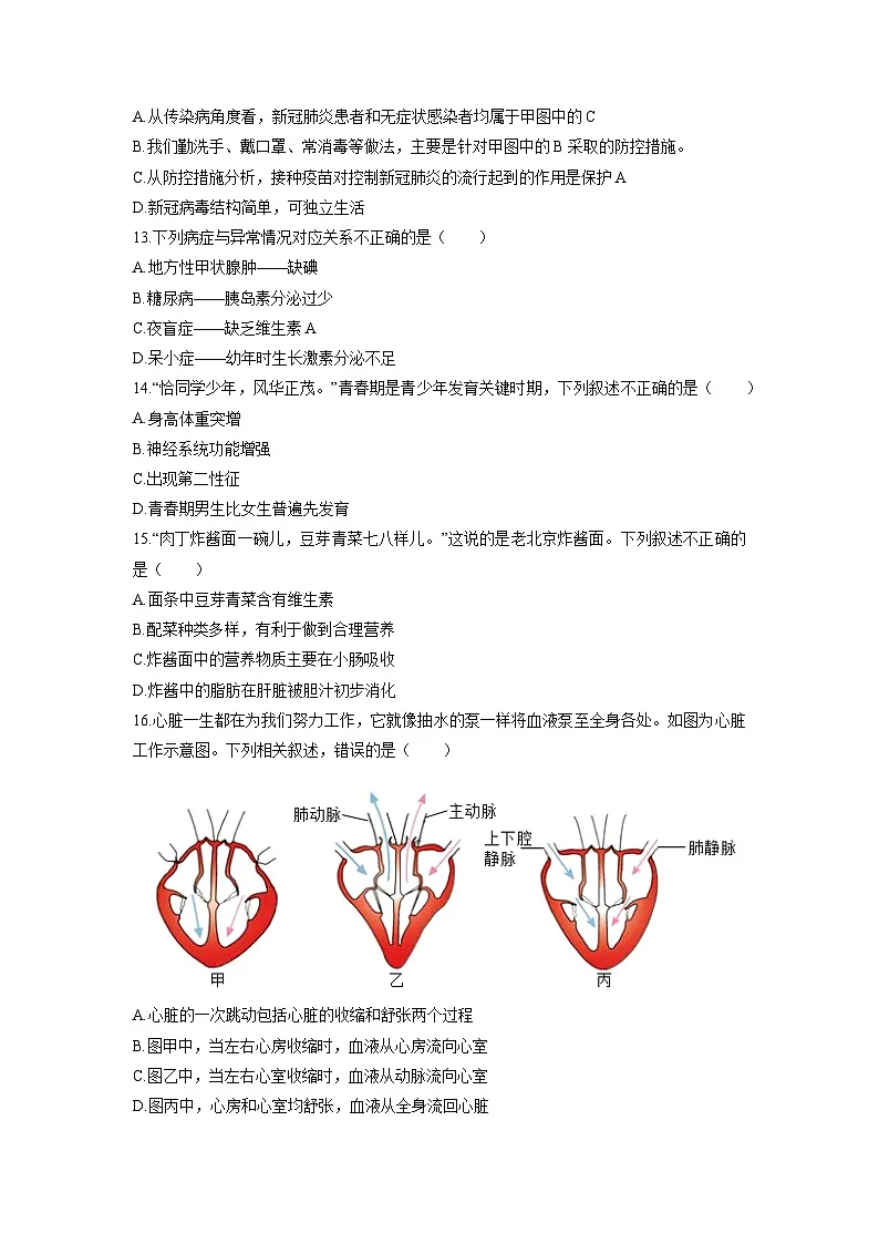 江苏省阜宁县2025--2026学年八年级上学期期末模拟生物试卷（学生版）第3页