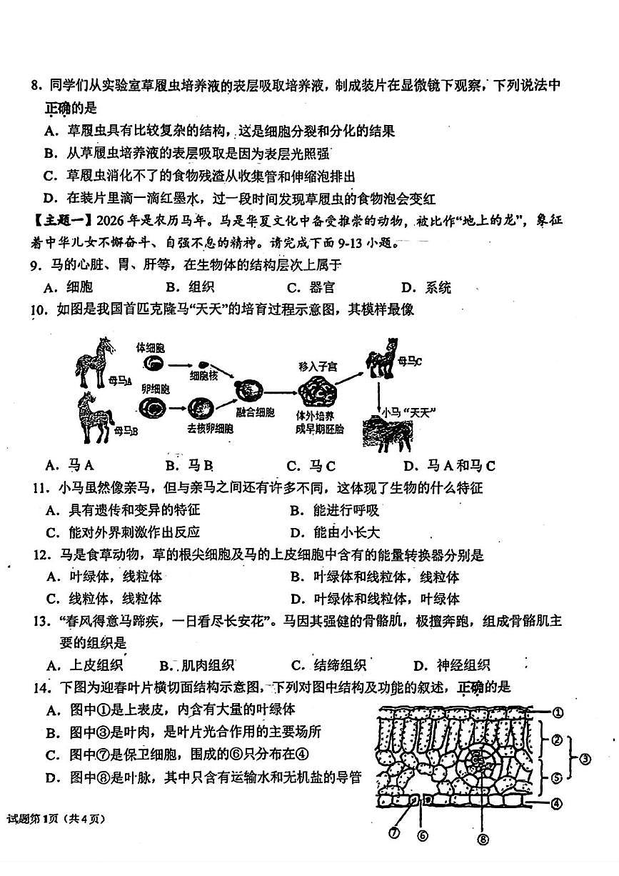 广东省揭阳市揭东区2025-2026学年七年级上学期期末生物学试题第2页