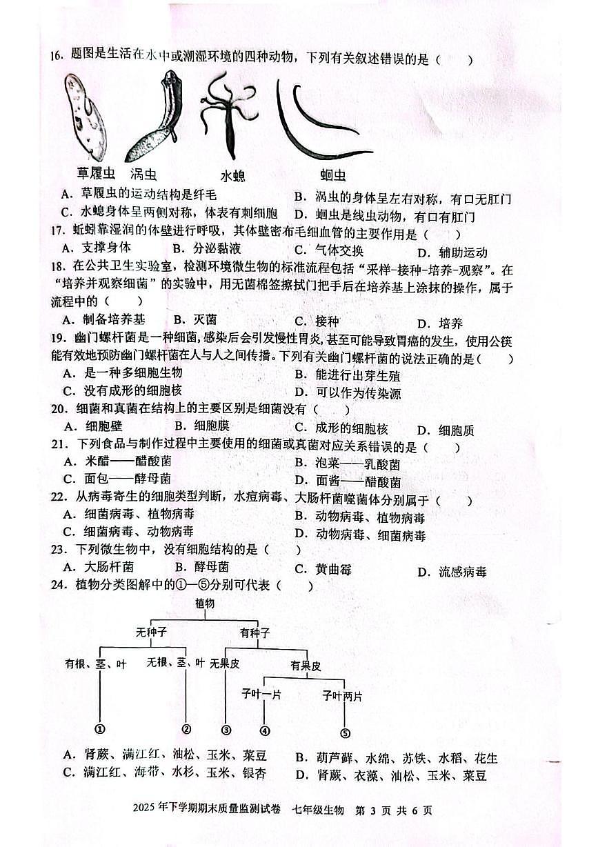 湖南省邵阳市邵东市2025-2026学年七年级上学期1月期末生物试题第3页