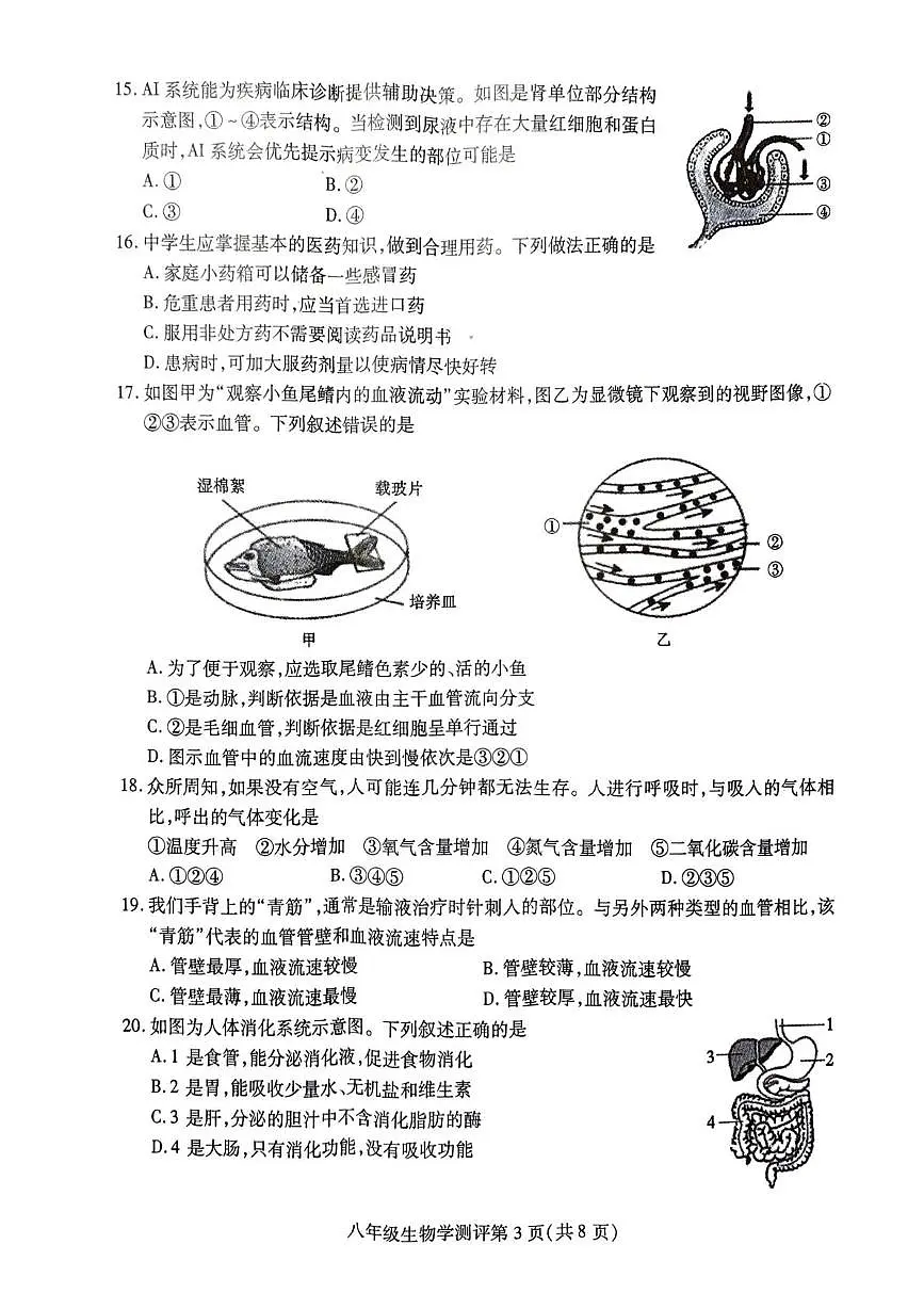 四川省内江市威远县2025-2026学年八年级上学期1月期末生物试题第3页