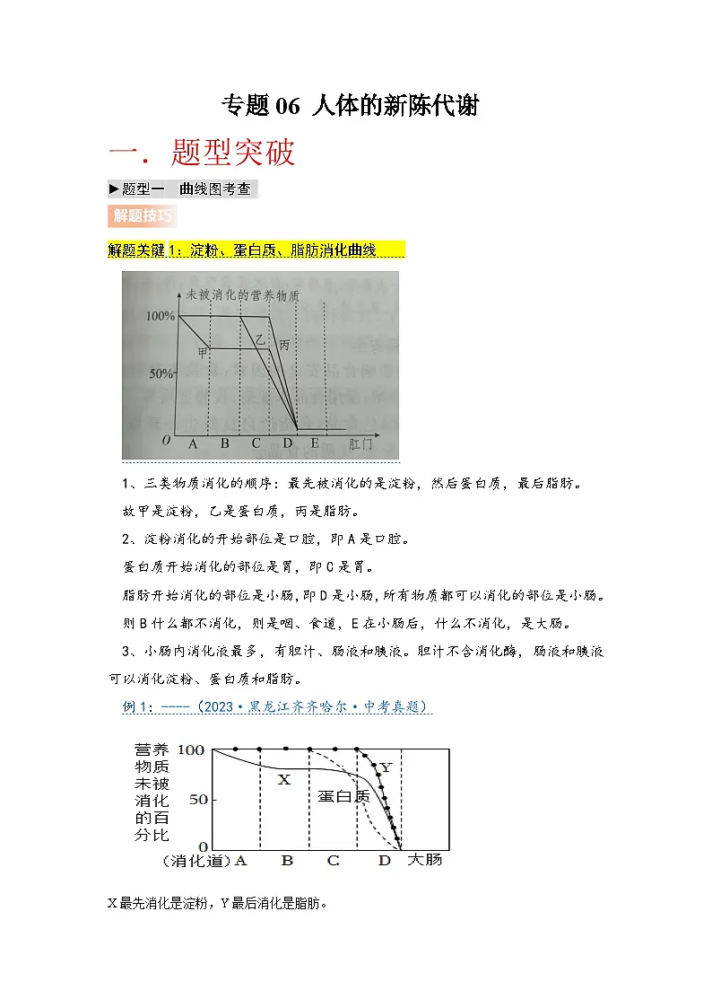 专题06 人体的新陈代谢（教师版）第1页