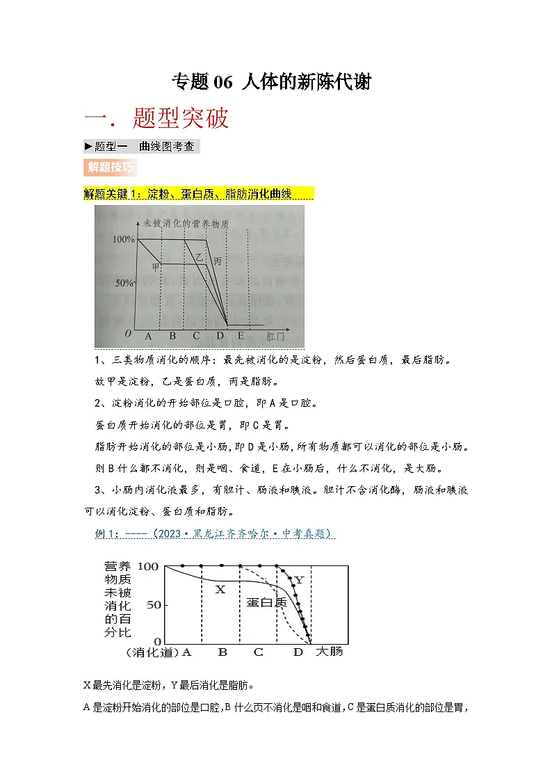 专题06 人体的新陈代谢（学生版）第1页