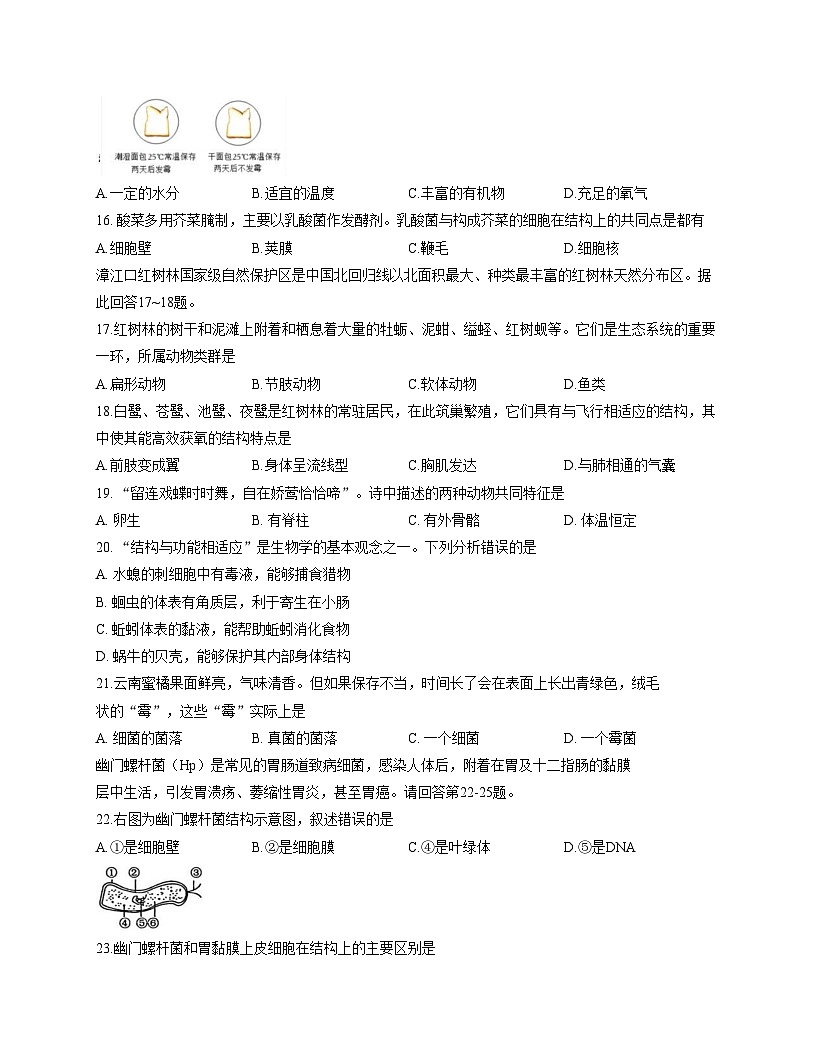 福建省漳州市芗城区第三中学2025_2026学年七年级上学期生物试题月考（三）（文字版，含答案）第3页