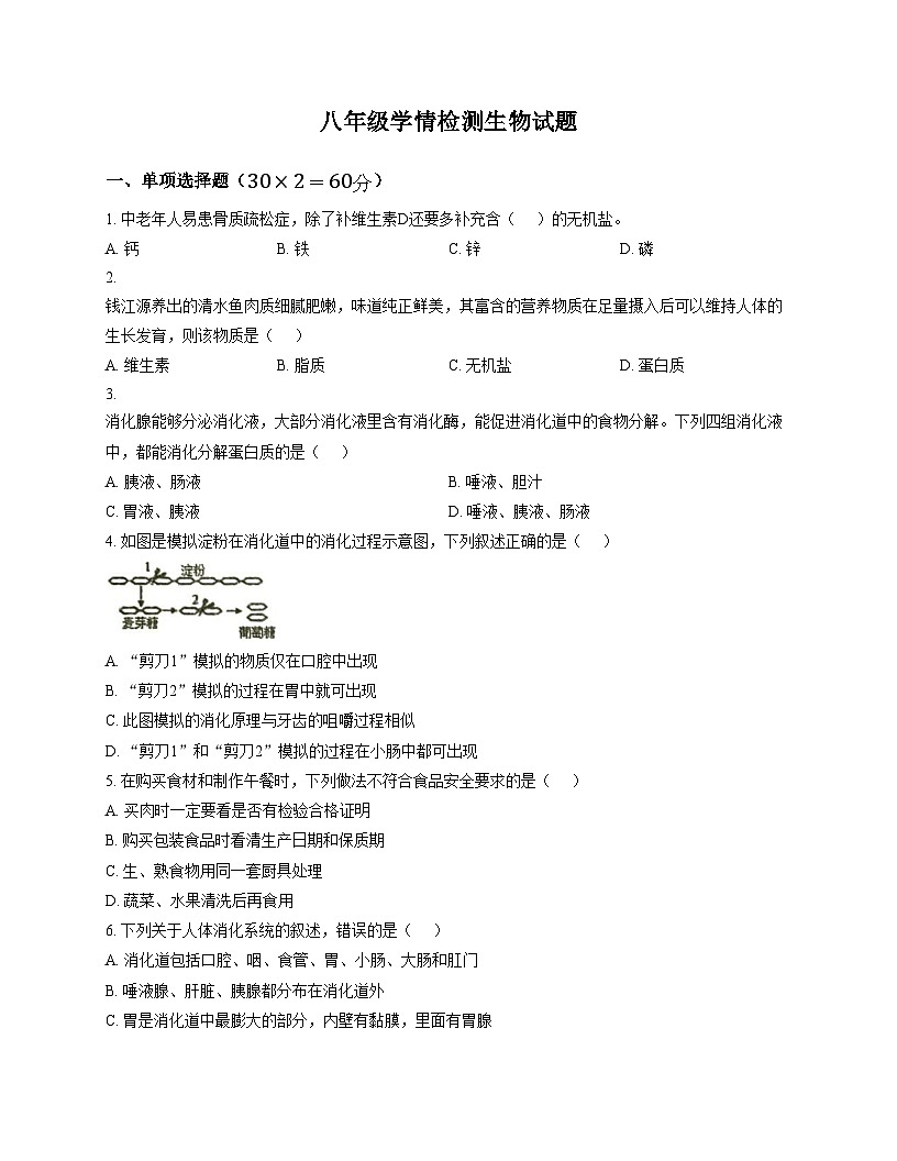 江苏省徐州市沛县实验学校联盟学区2025_2026学年八年级上学期12月月考生物试题 （文字版，含答案）第1页